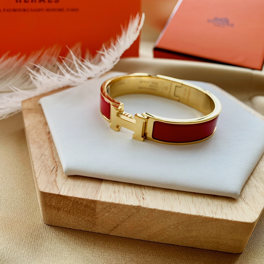 HMS028 12mm Metal Red enamel Hermes Clic H bracelet 17 - ccjewelryacc