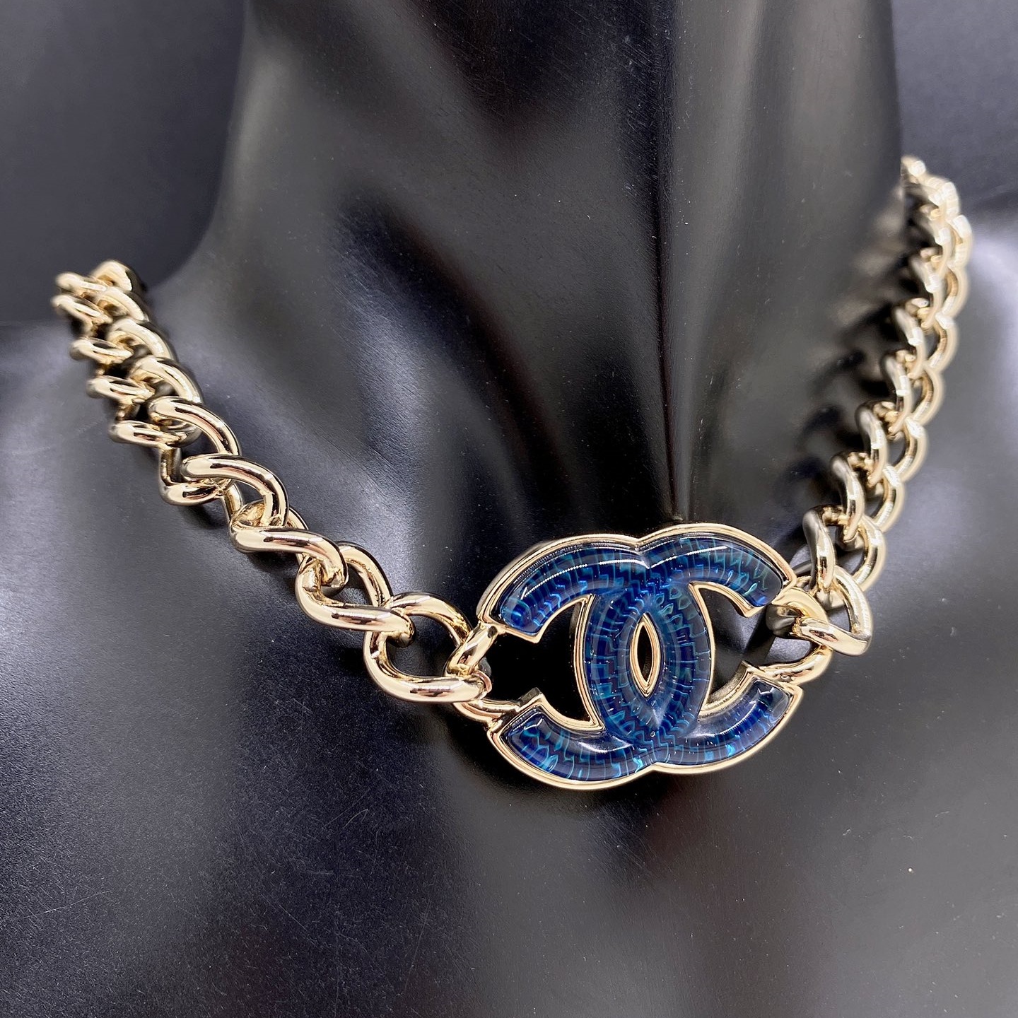 CCN048 Blue CC logo choker necklace chain - ccjewelryacc