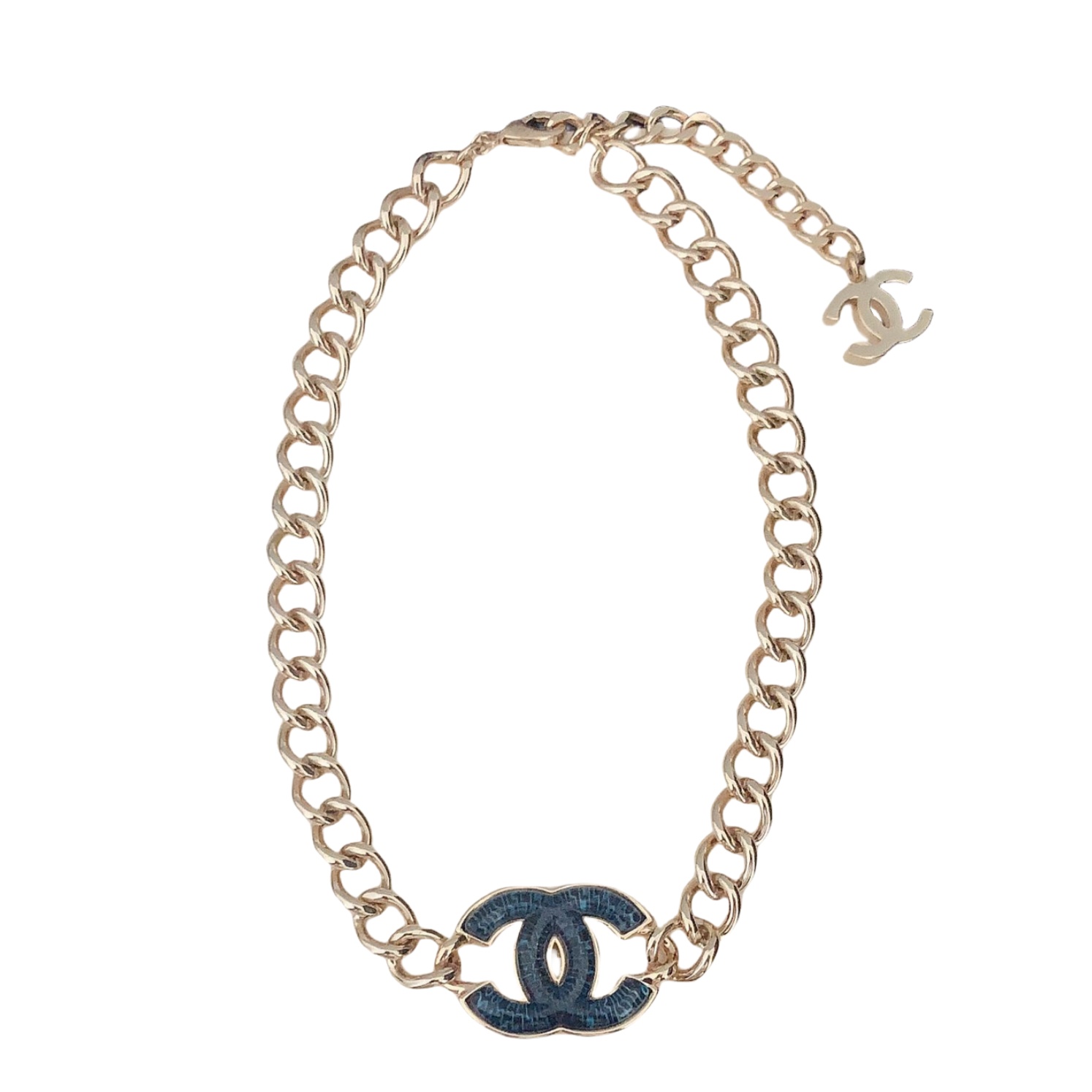 CCN048 Blue CC logo choker necklace chain - ccjewelryacc