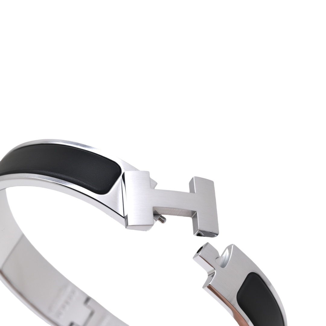 HMS031 Clic H So Black bracelet silver for men - ccjewelryacc