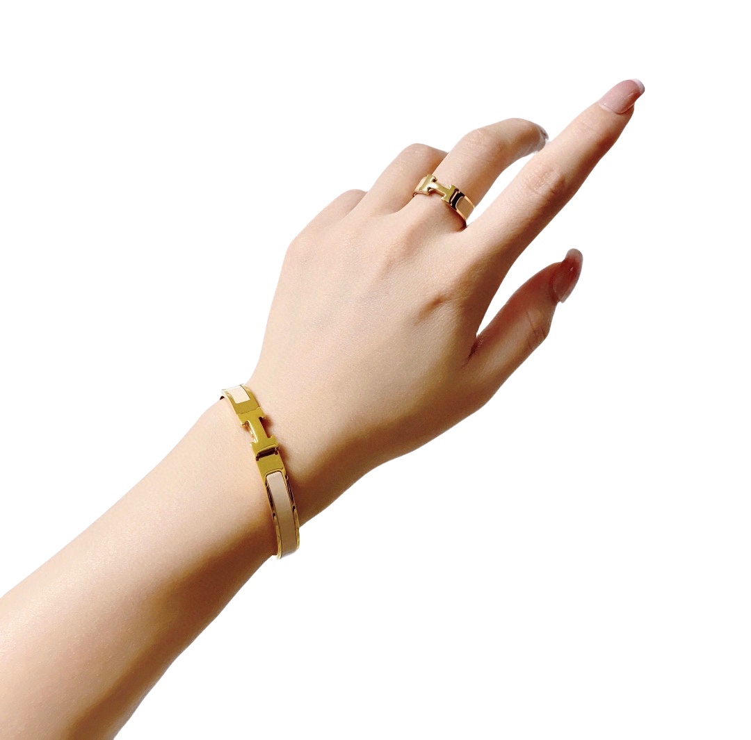 HMS020 8mm Milk tea Enamel Gold clic clac H bracelet 17 - ccjewelryacc