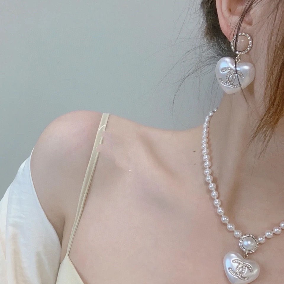 CCN047 Pearl chain with heart pendant Necklace - ccjewelryacc