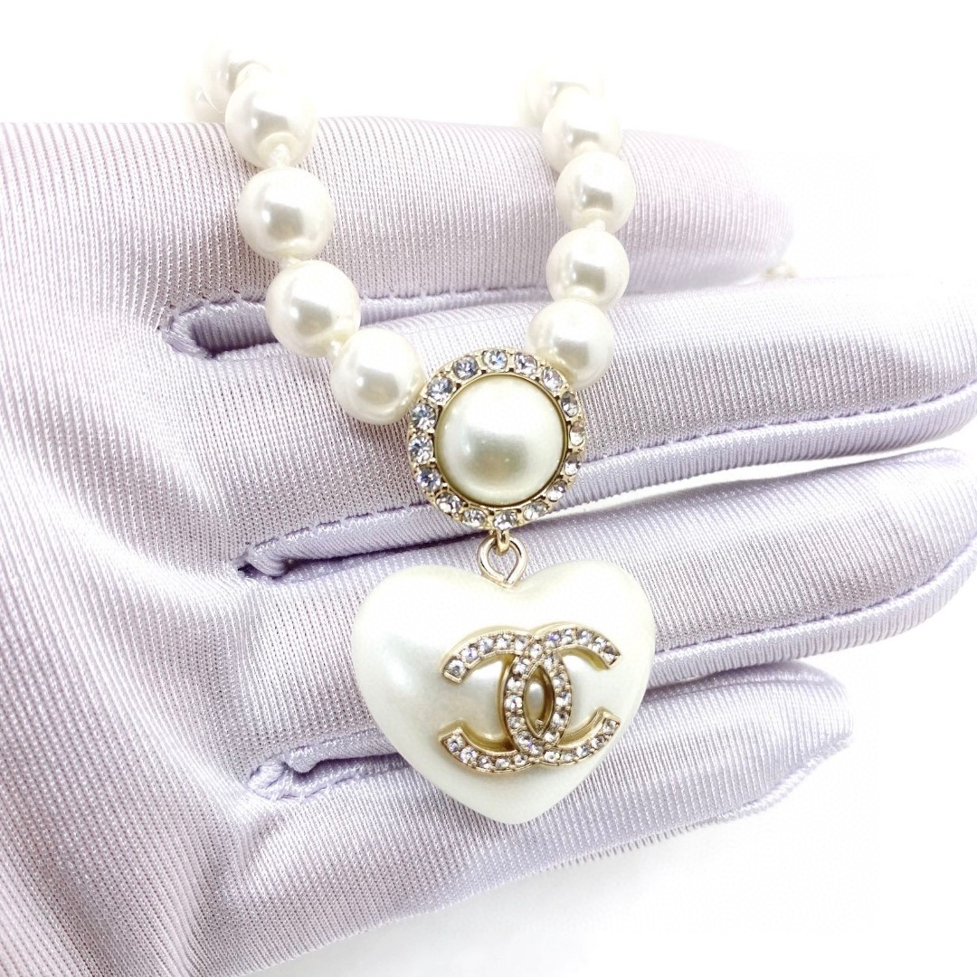 CCN047 Pearl chain with heart pendant Necklace - ccjewelryacc