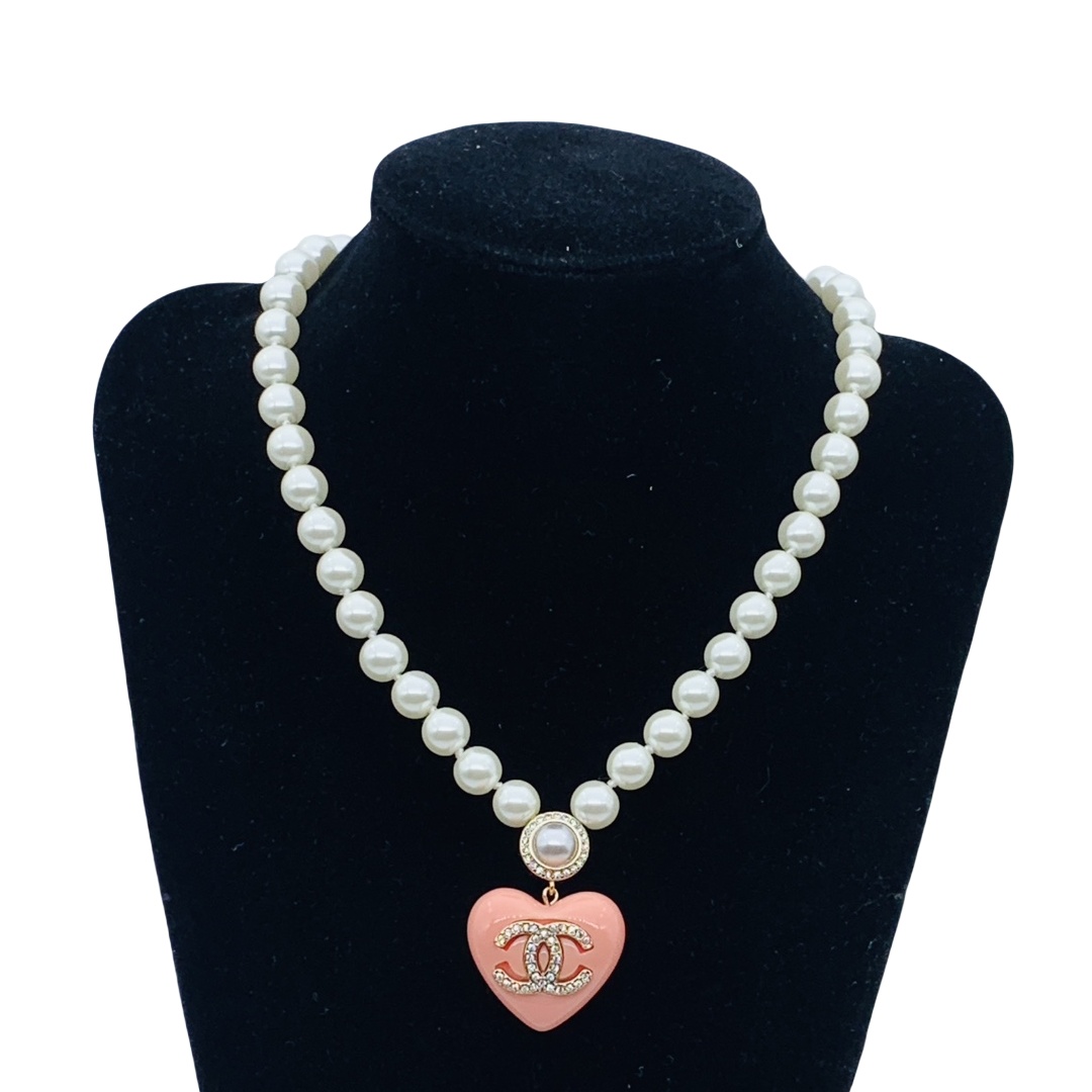 CCN047 Pearl chain with heart pendant Necklace - ccjewelryacc