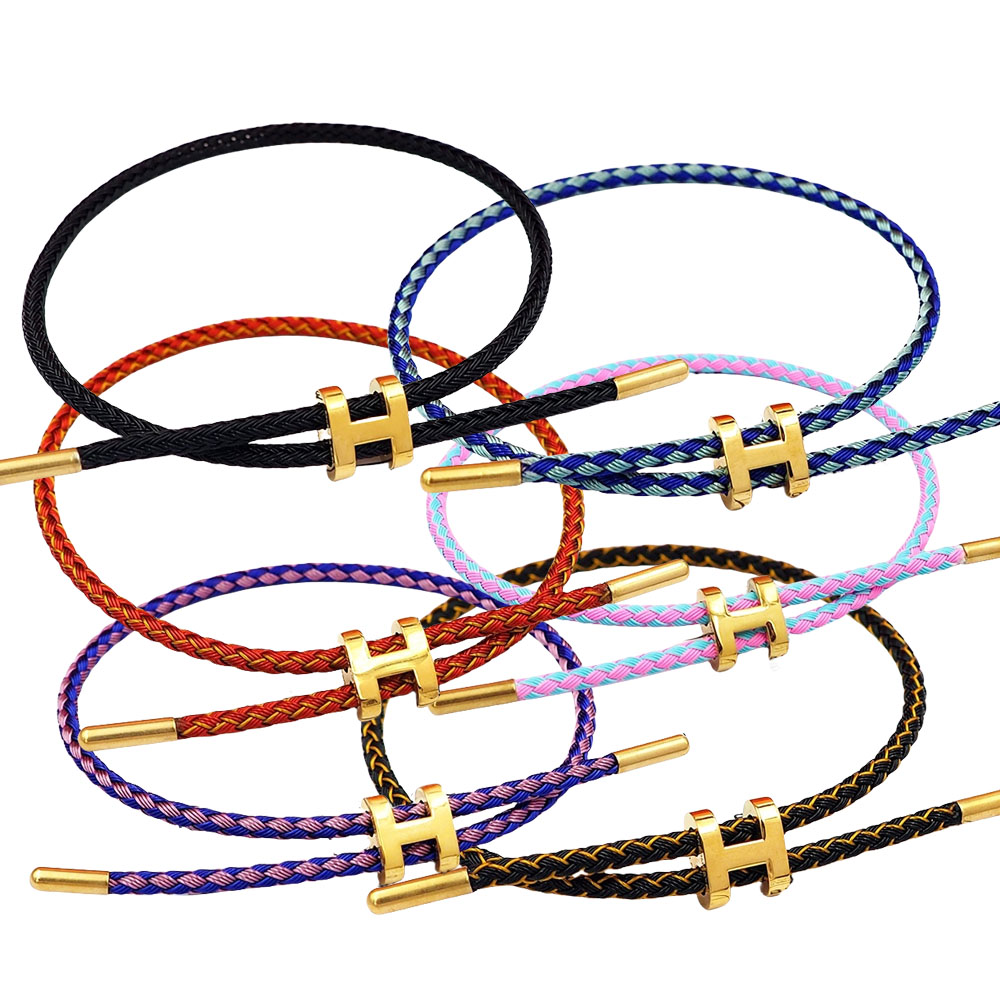 HMS042 H Steel and braided rope Bracelet Adjustable - ccfashionjewelry