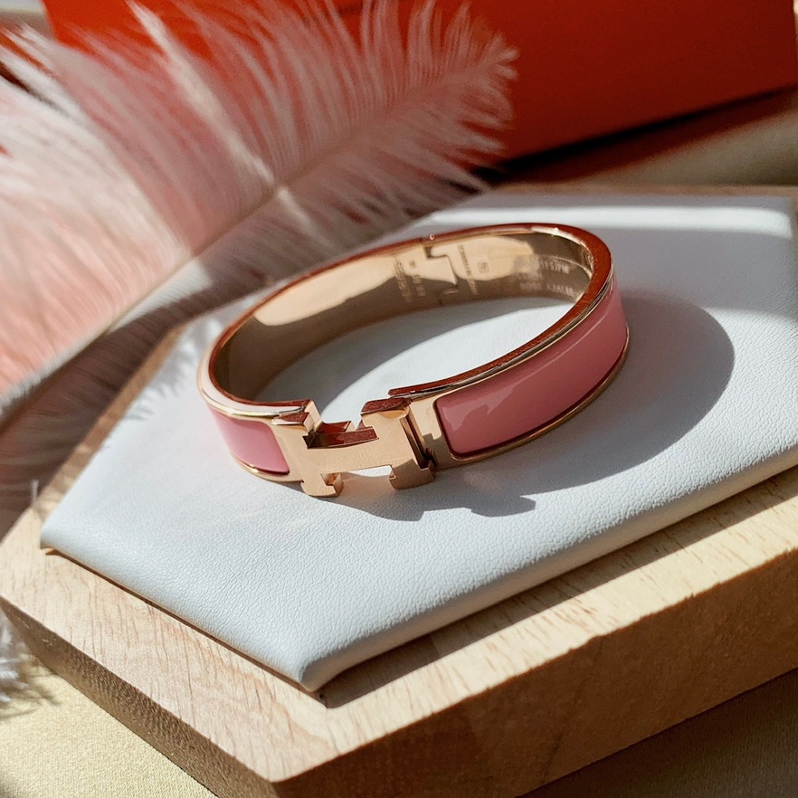 HMS029 12mm Metal Pink enamel Clic H bracelet 17 - ccjewelryacc