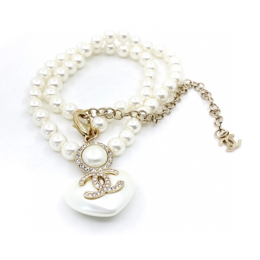 CCN047 Pearl chain with heart pendant Necklace - ccjewelryacc