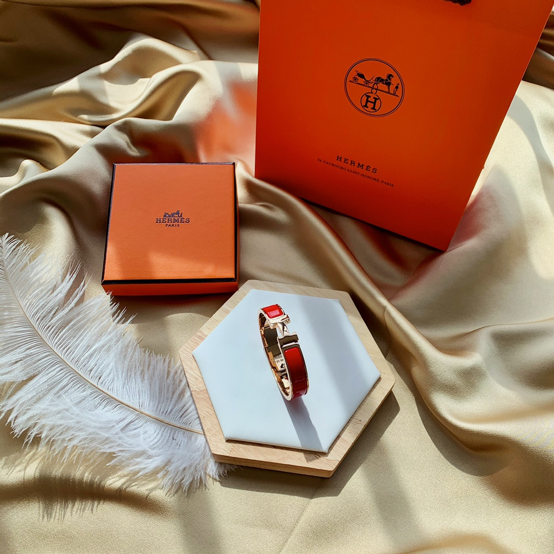HMS028 12mm Metal Red enamel Hermes Clic H bracelet 17 - ccjewelryacc
