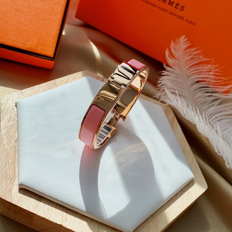 HMS029 12mm Metal Pink enamel Clic H bracelet 17 - ccfashionjewelry