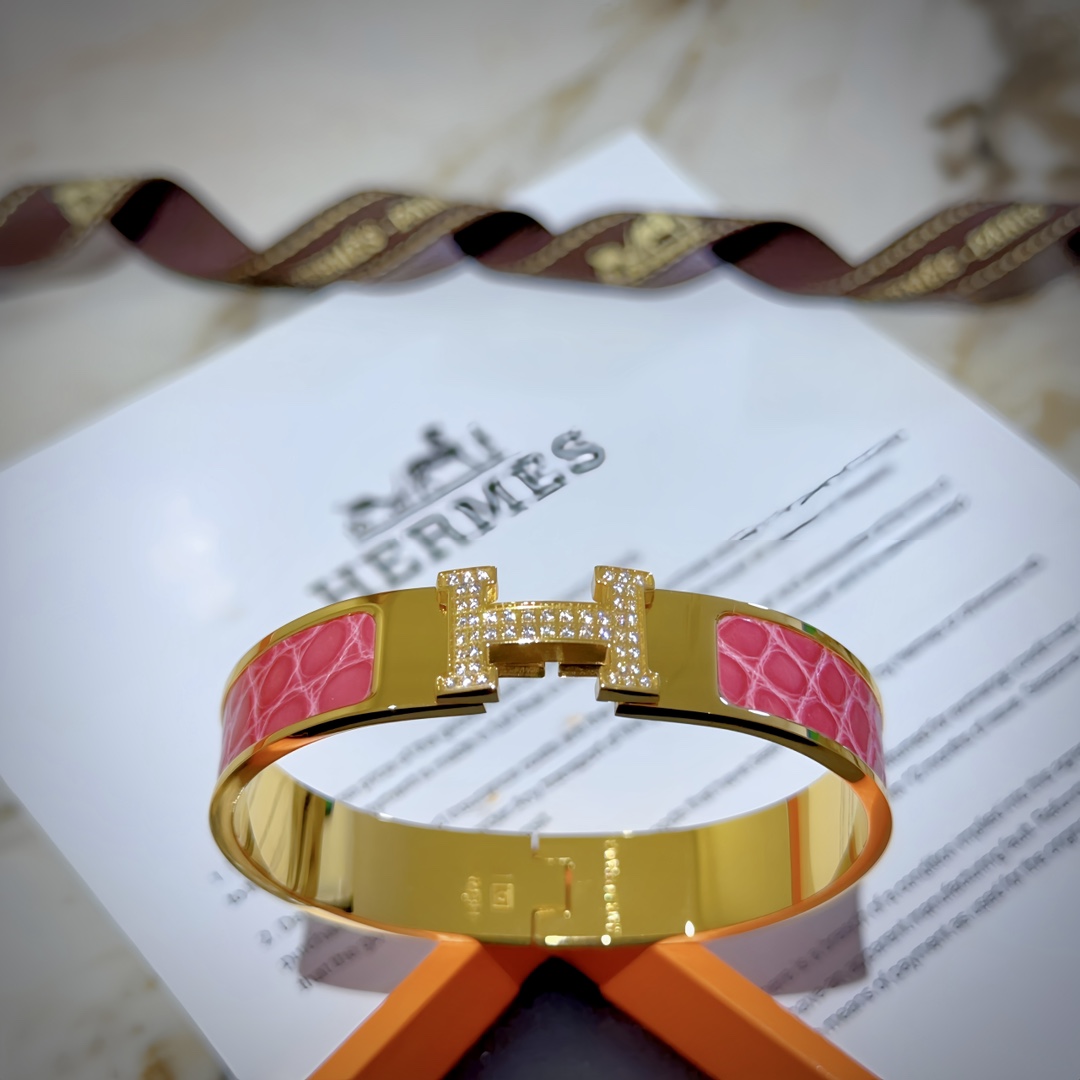 HMS054 12mm Metal crocodile leather crystal Clic H bracelet 17 - ccjewelryacc