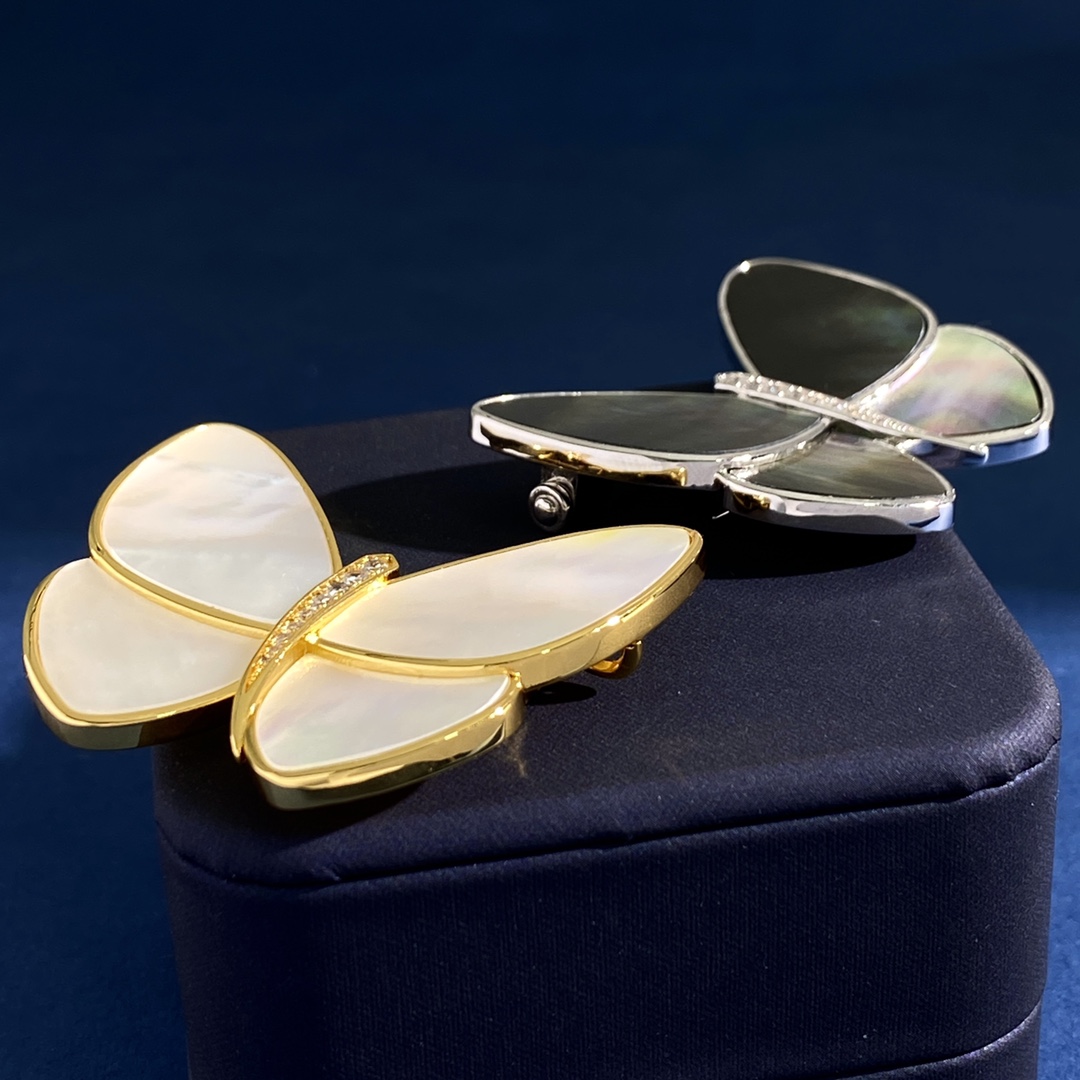 VCB014 18k gold Mother of pearl and diamond Butterfly brooch pin Large - ccjewelryacc