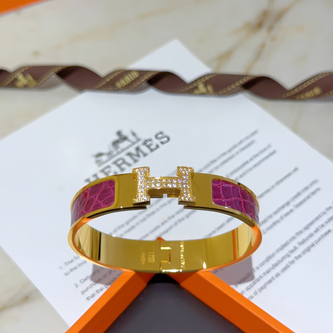 HMS054 12mm Metal crocodile leather crystal Clic H bracelet 17 - ccjewelryacc