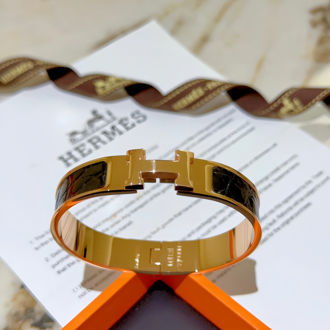 HMS053 12mm Metal crocodile leather Clic H bracelet 17 - ccjewelryacc
