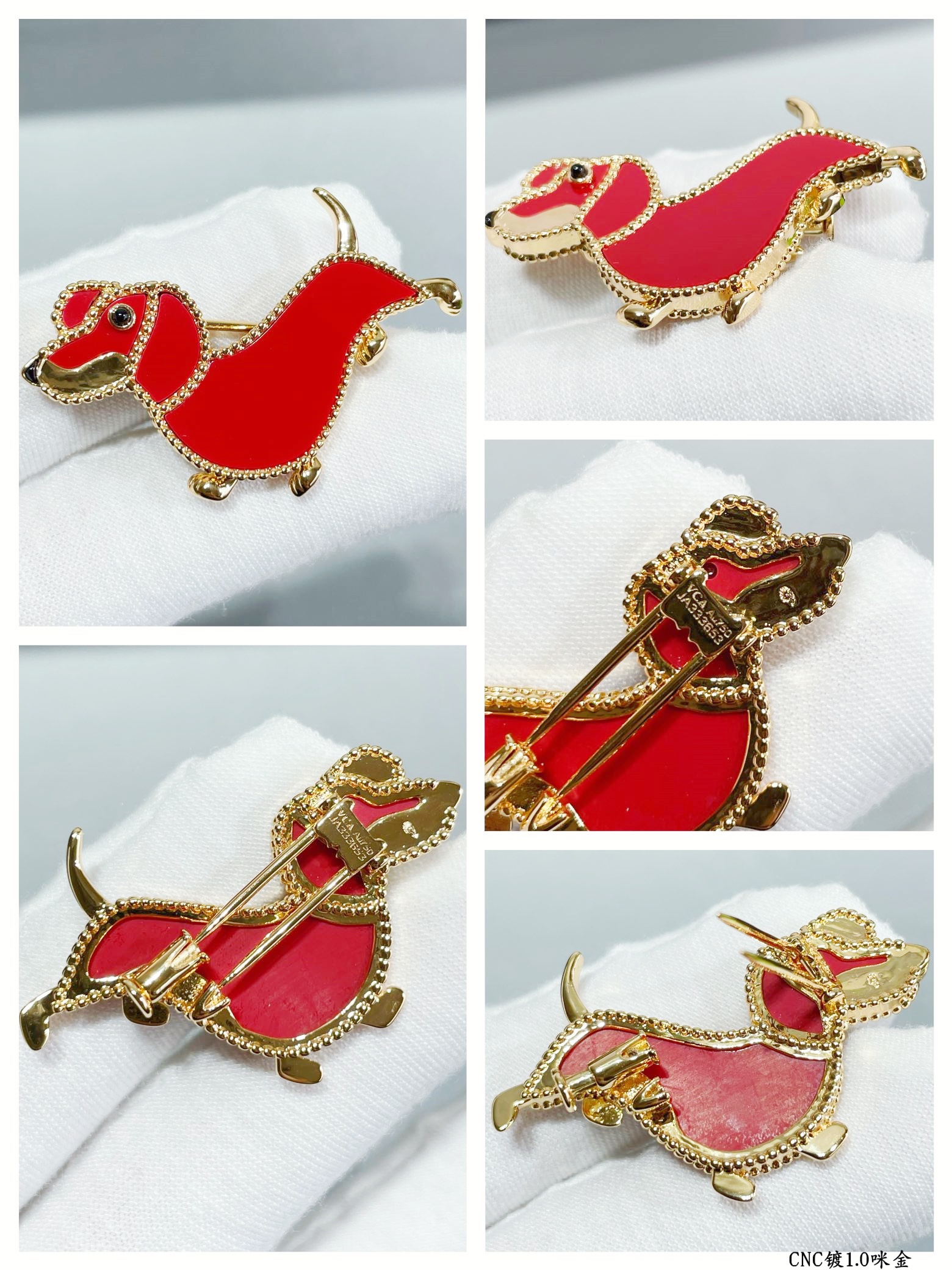 VCB020 18k gold Lucky Animals Dachshund brooch pin - ccjewelryacc