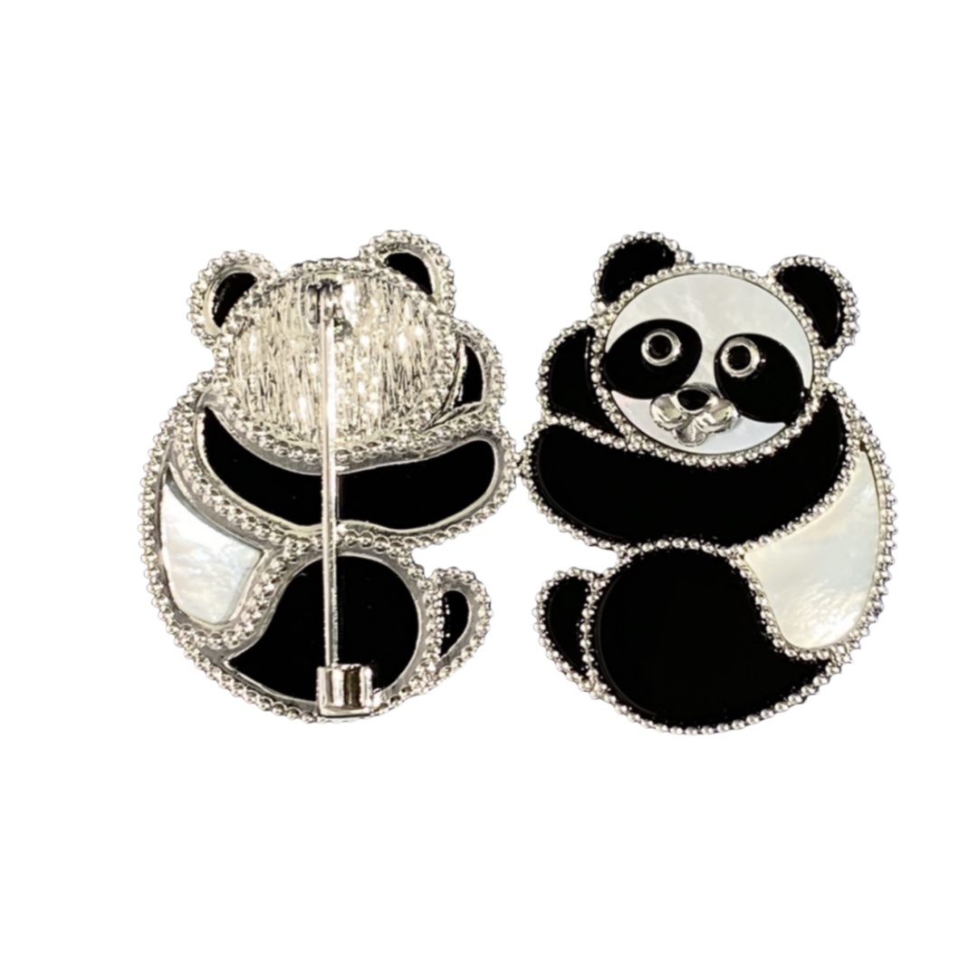 VCB006 Lucky Animals Panda brooch pin 18k white gold - ccjewelryacc
