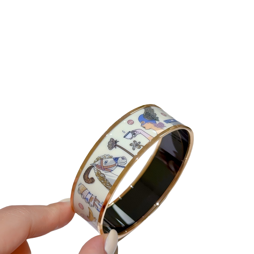 HMS051 20mm Vintage Hermes Cloisonne Enamel Golden Bangle bracelet Large - ccfashionjewelry
