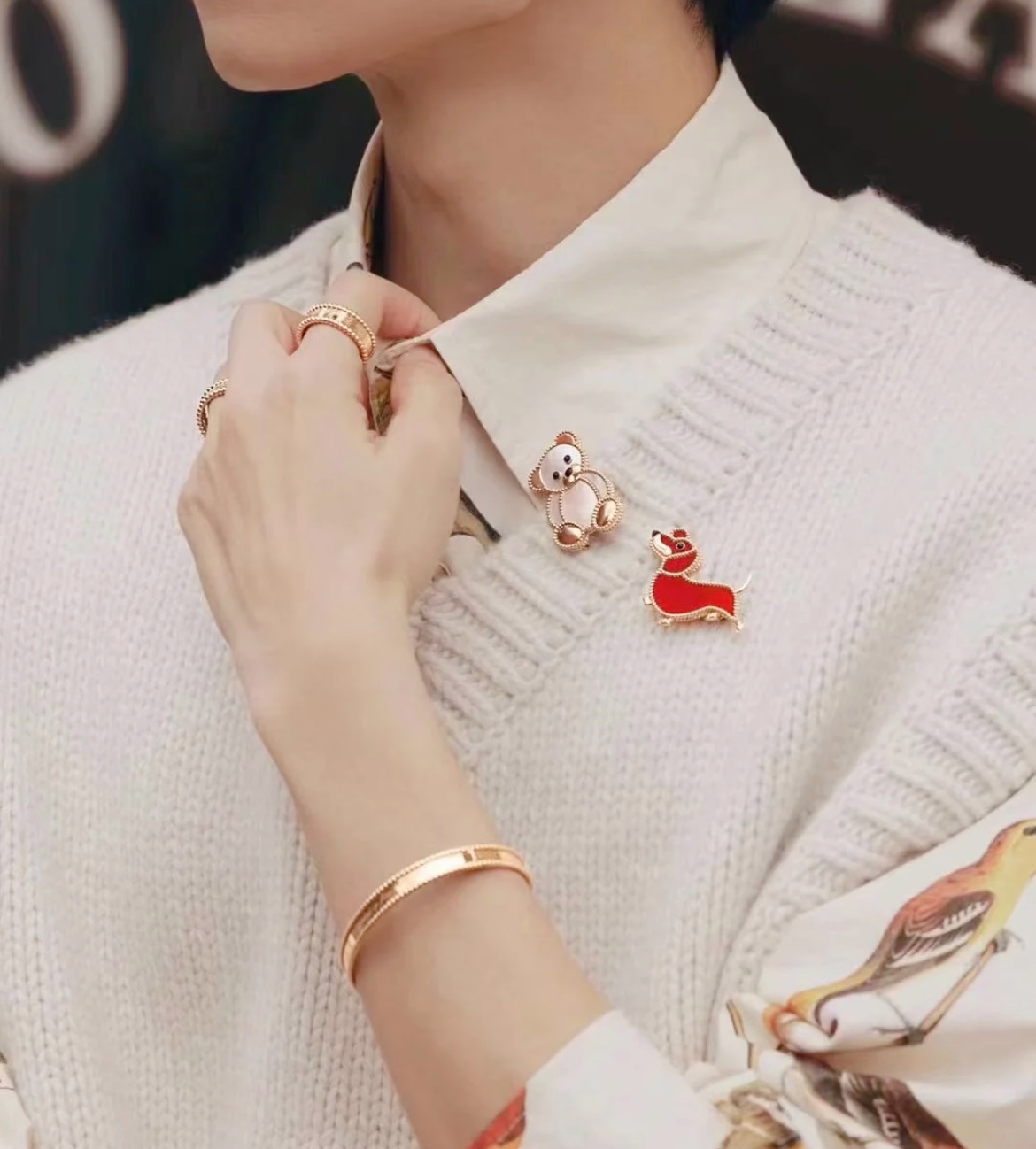 VCB017 18k gold Lucky Animals Taddy Bear brooch pin - ccjewelryacc