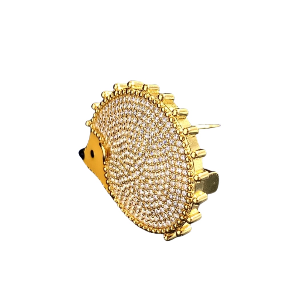 VCB012 Full crystal Lucky Animals Hedgehog/dog/cat/lion/Owl/rabbit brooch pin 18 gold - ccjewelryacc
