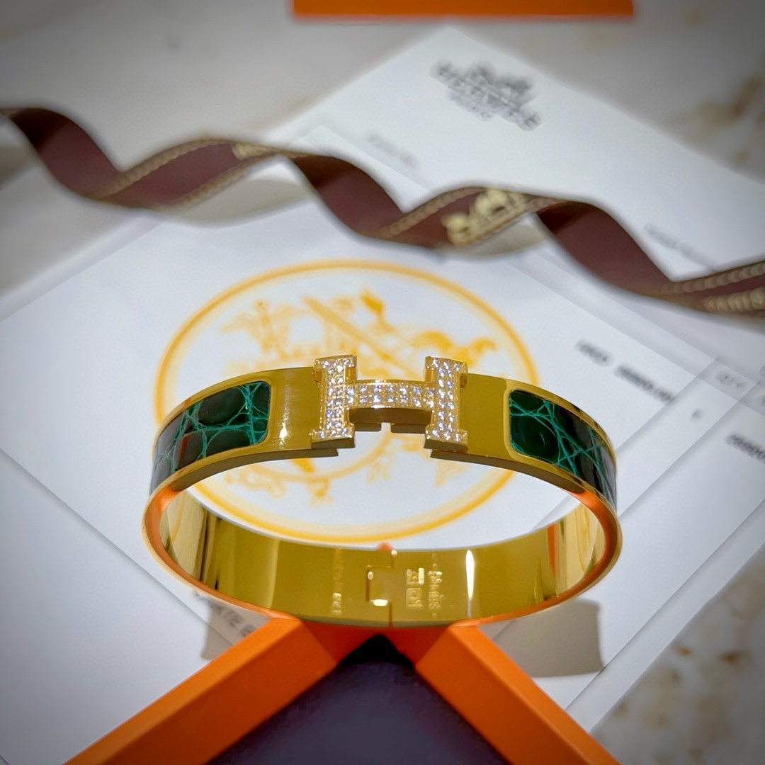 HMS054 12mm Metal crocodile leather crystal Clic H bracelet 17 - ccjewelryacc