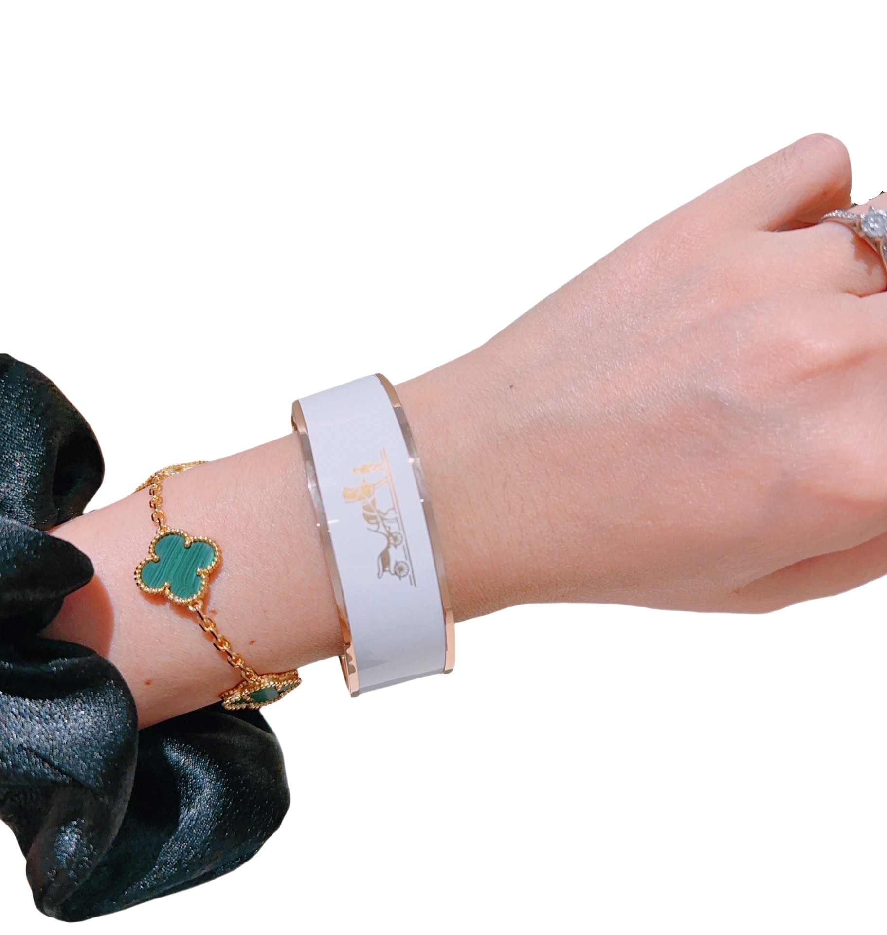 HMS050 20mm Caleche Black Enamel Gold Plated Wide Bangle Bracelet - ccjewelryacc