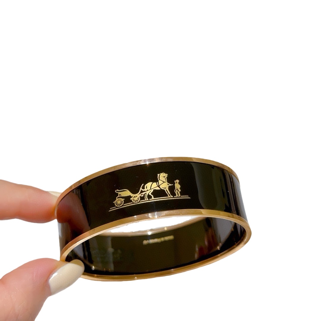 HMS050 20mm Caleche Black Enamel Gold Plated Wide Bangle Bracelet - ccjewelryacc