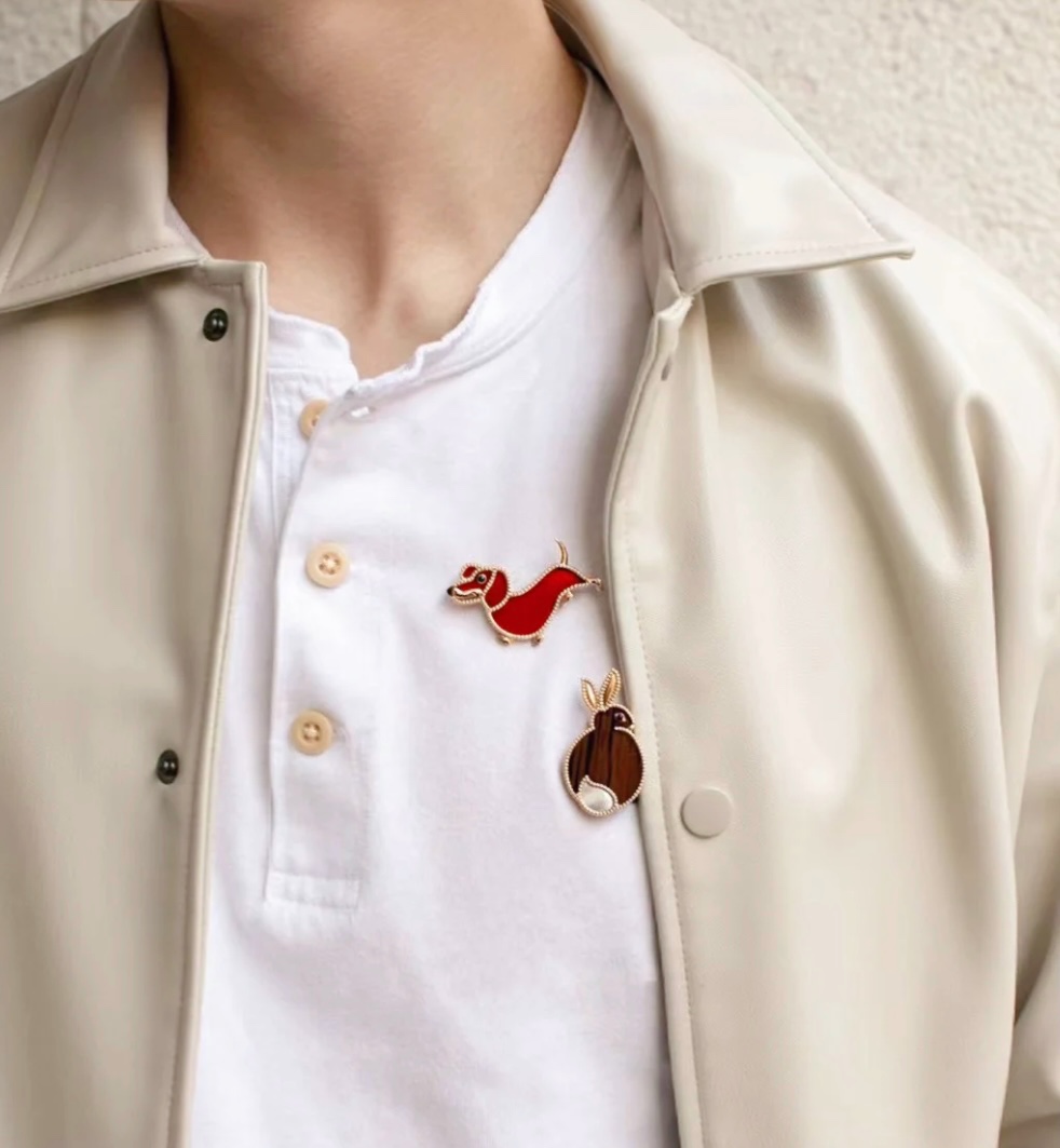 VCB020 18k gold Lucky Animals Dachshund brooch pin - ccjewelryacc