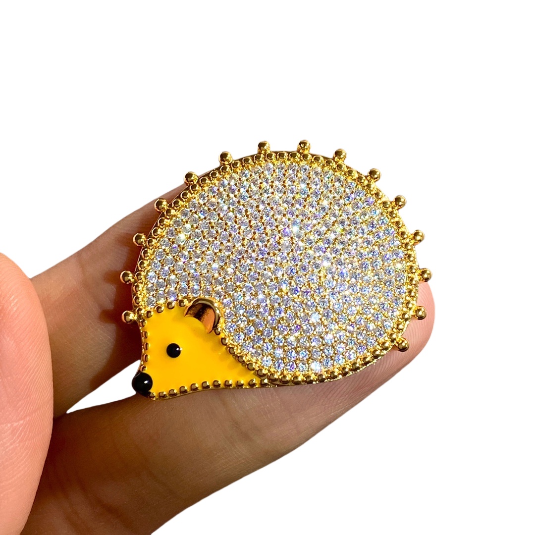 VCB012 Full crystal Lucky Animals Hedgehog/dog/cat/lion/Owl/rabbit brooch pin 18 gold - ccjewelryacc