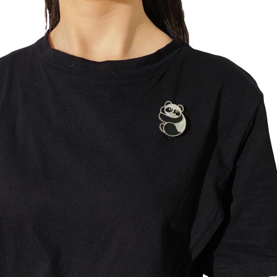 VCB006 Lucky Animals Panda brooch pin 18k white gold - ccjewelryacc