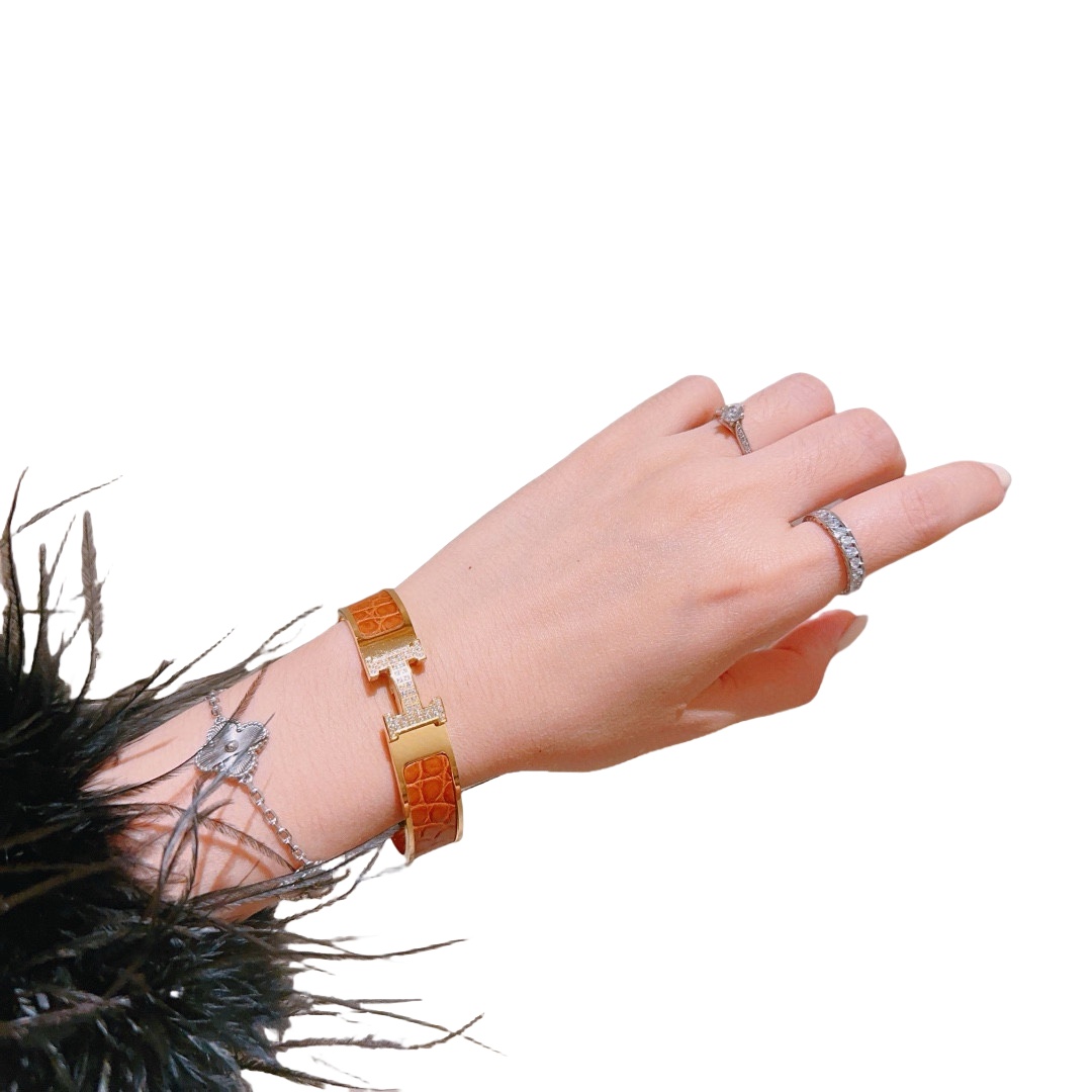 HMS054 12mm Metal crocodile leather crystal Clic H bracelet 17 - ccjewelryacc