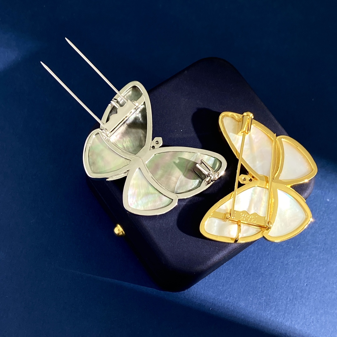 VCB014 18k gold Mother of pearl and diamond Butterfly brooch pin Large - ccjewelryacc