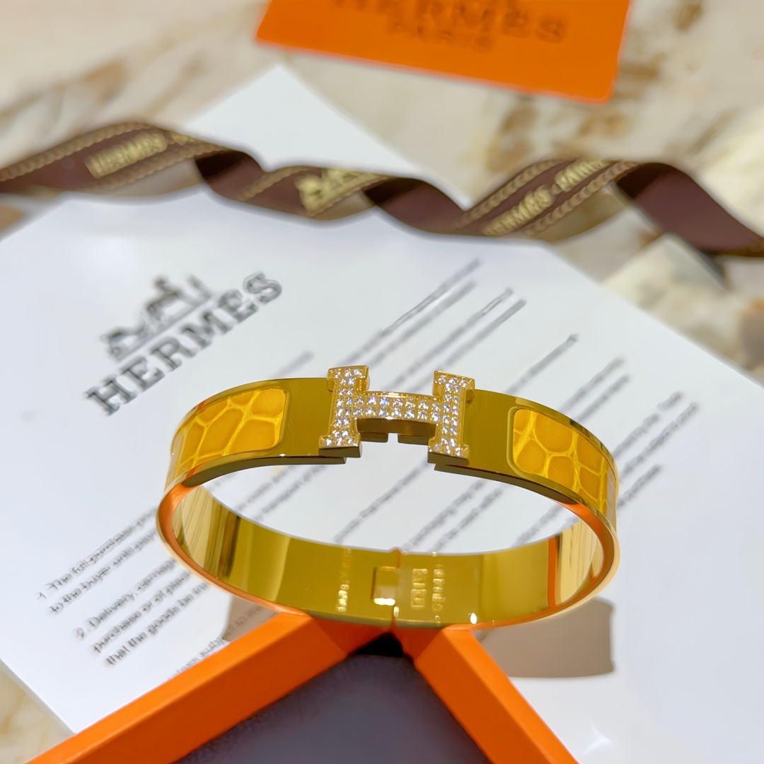 HMS054 12mm Metal crocodile leather crystal Clic H bracelet 17 - ccjewelryacc