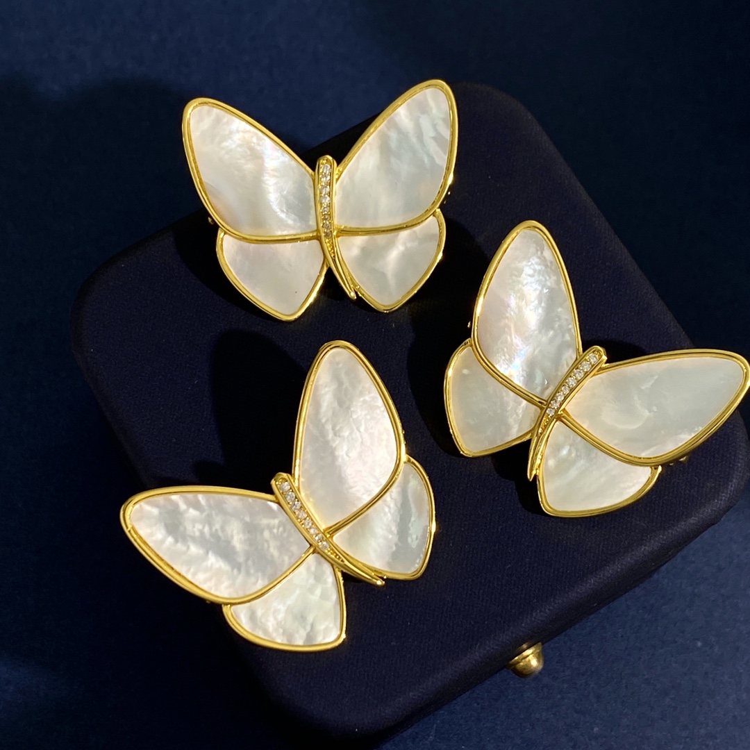 VCB015 18k gold Mother of pearl and diamond Butterfly brooch pin Small - ccjewelryacc