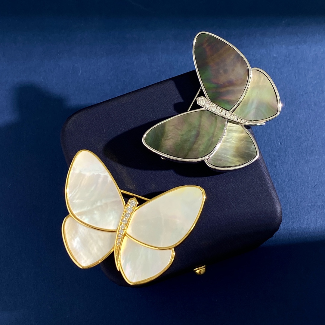 VCB014 18k gold Mother of pearl and diamond Butterfly brooch pin Large - ccjewelryacc