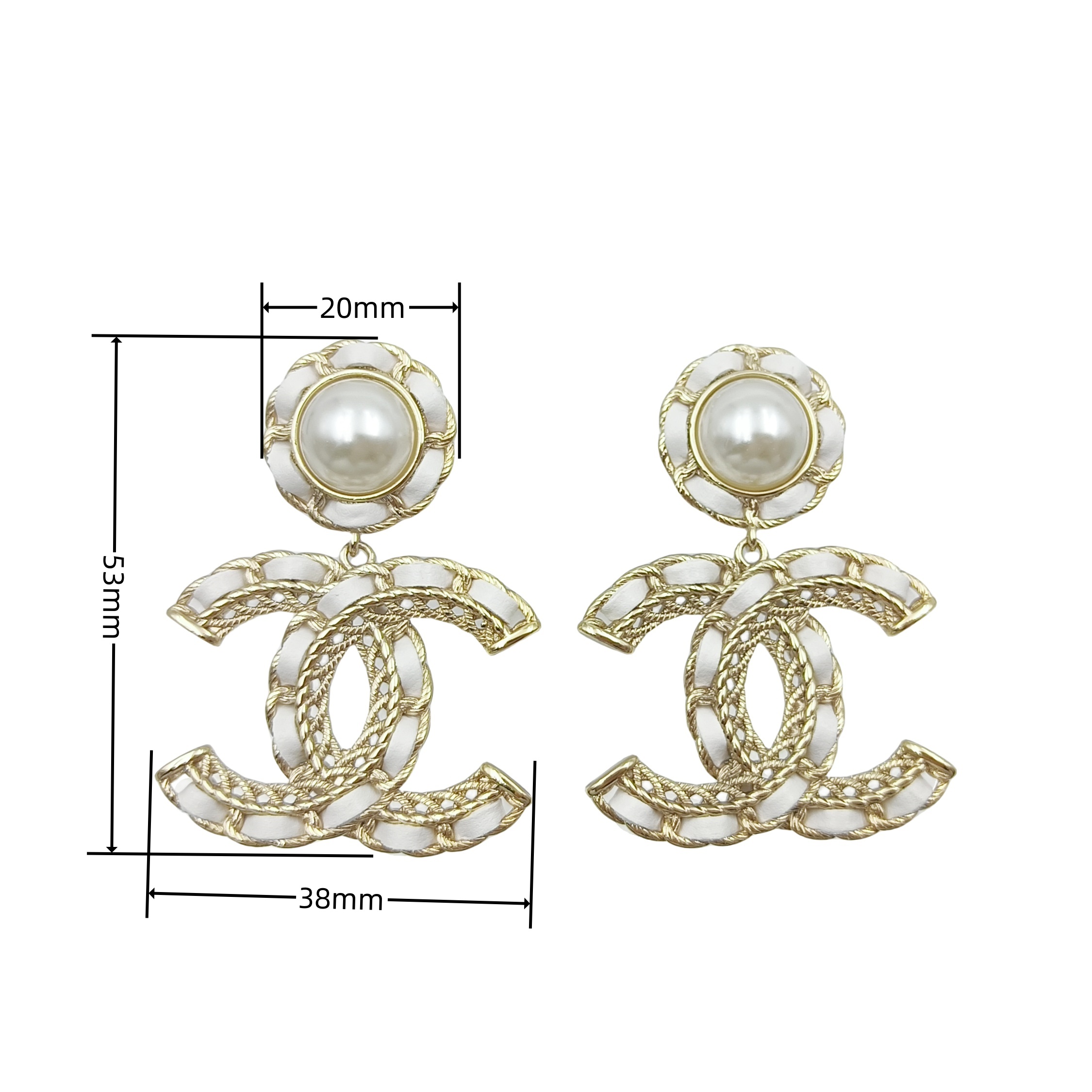 CCE065 Metal Black/White leather CC Logo drop earring - ccjewelryacc