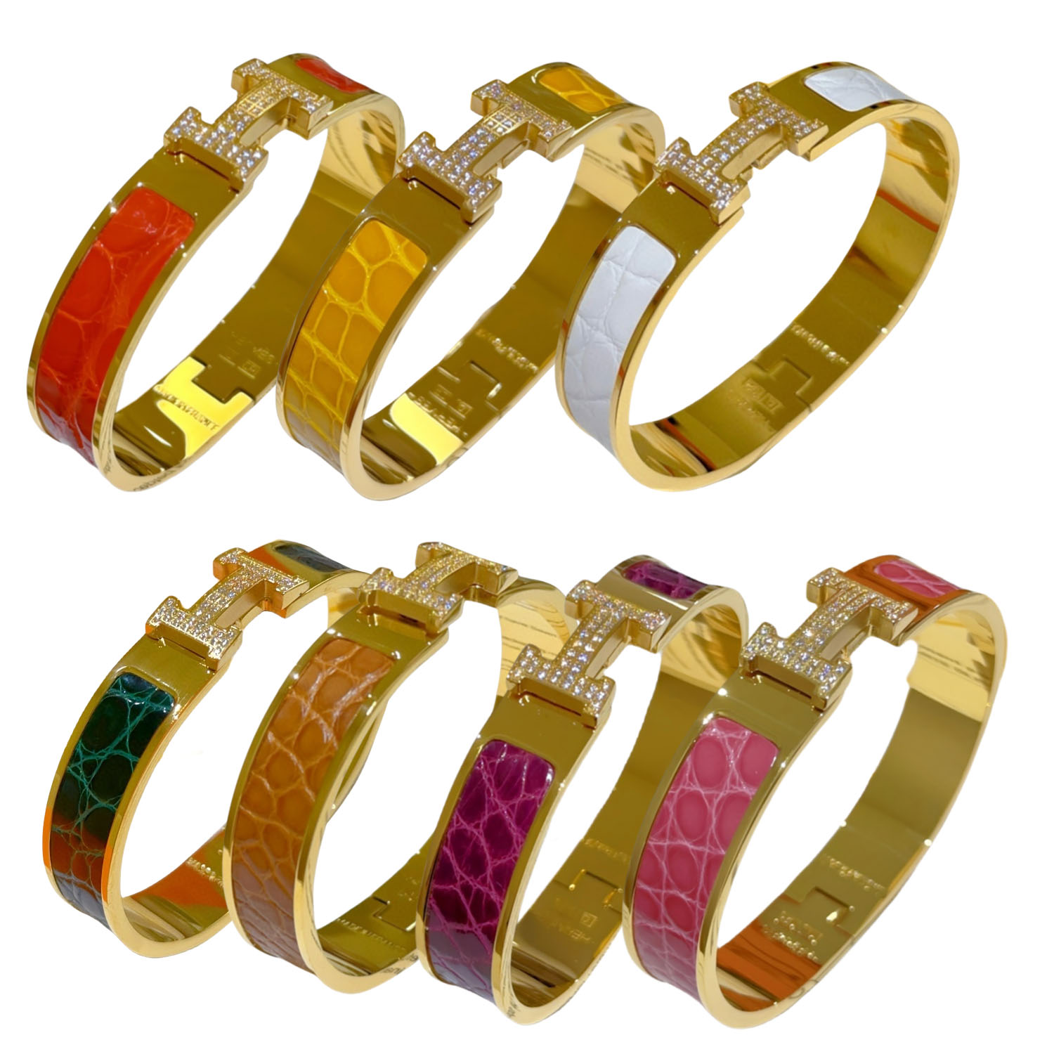HMS054 12mm Metal crocodile leather crystal Clic H bracelet 17 - ccfashionjewelry