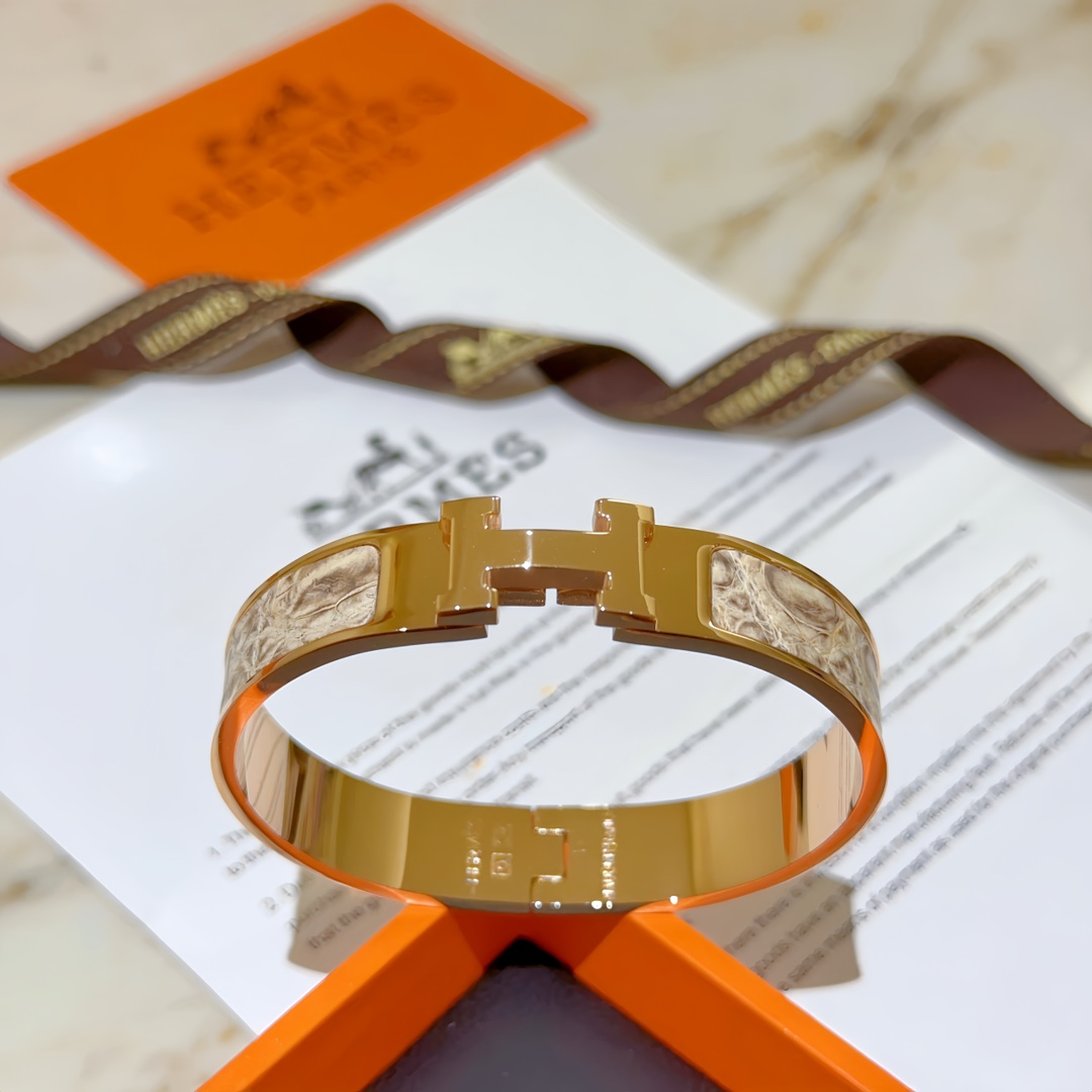 HMS053 12mm Metal crocodile leather Clic H bracelet 17 - ccjewelryacc