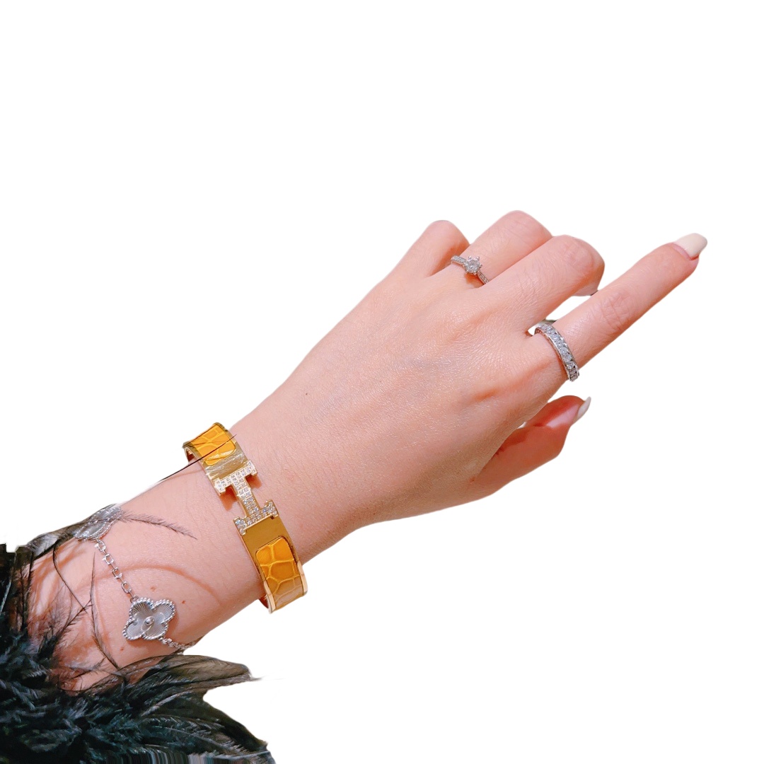 HMS054 12mm Metal crocodile leather crystal Clic H bracelet 17 - ccjewelryacc