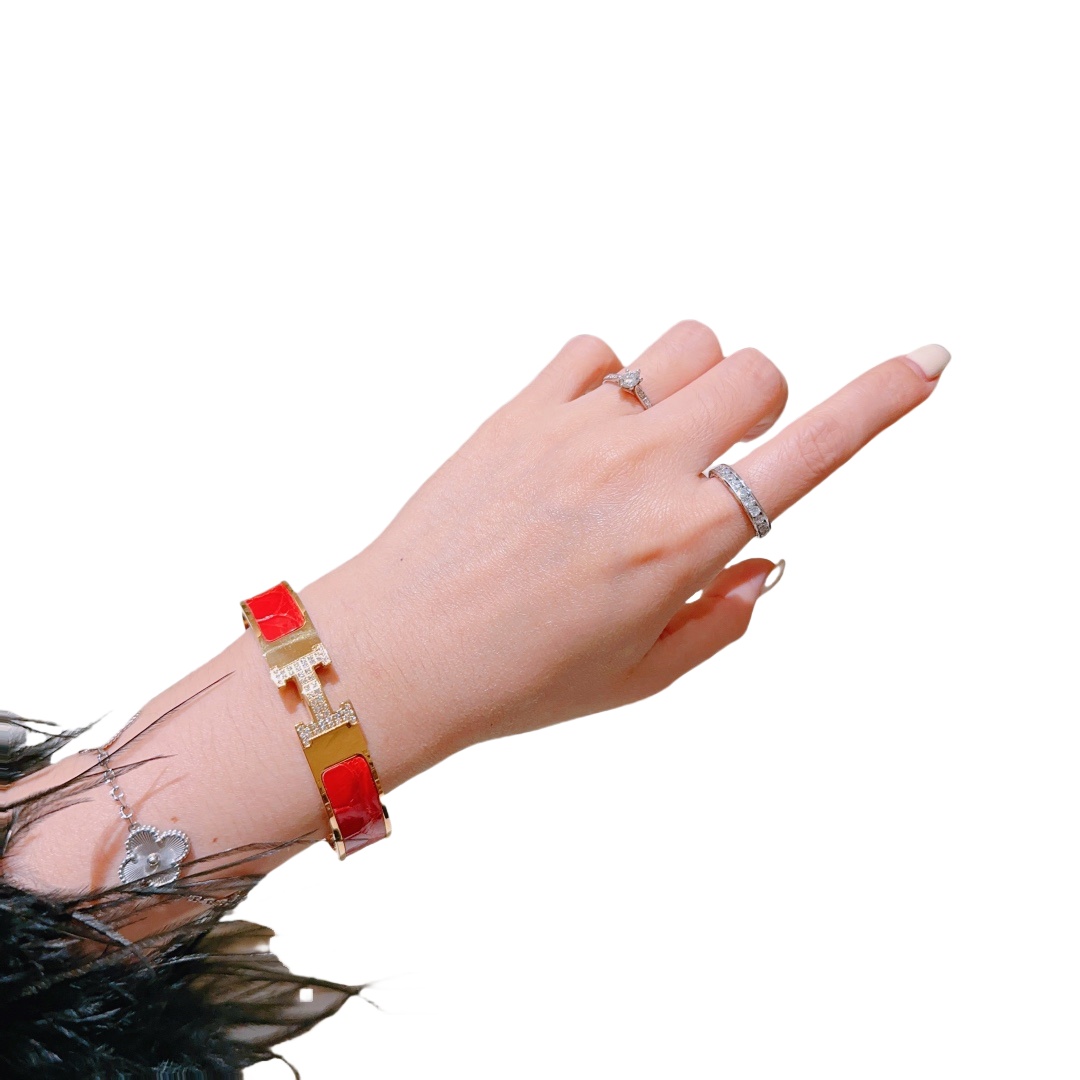 HMS054 12mm Metal crocodile leather crystal Clic H bracelet 17 - ccjewelryacc