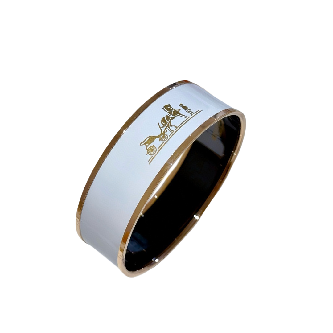 HMS050 20mm Caleche Black Enamel Gold Plated Wide Bangle Bracelet - ccfashionjewelry