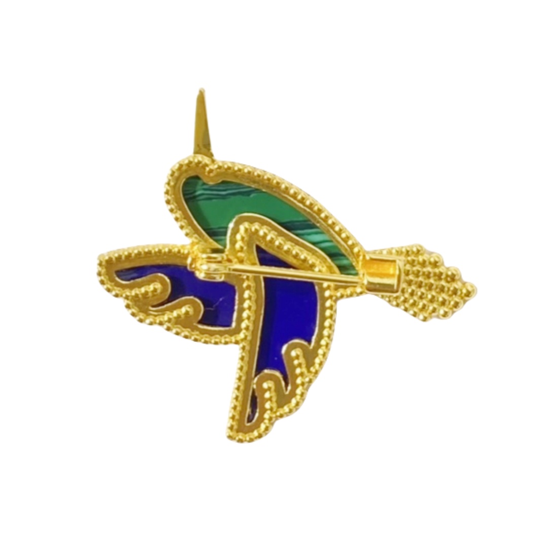 VCB013 Lucky Animals Lapis Malachite Humming Bird 18K Gold Brooch pin - ccjewelryacc
