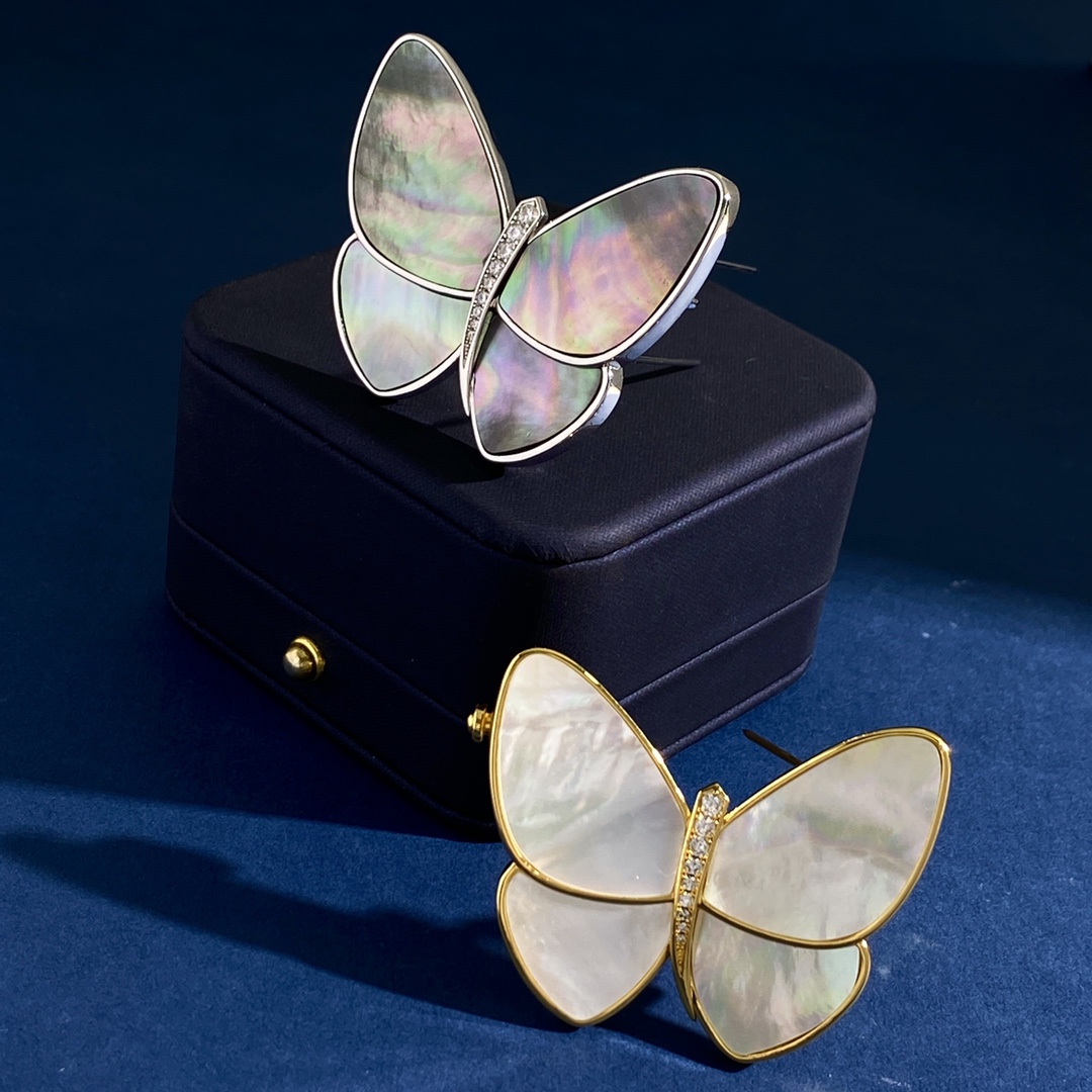 VCB014 18k gold Mother of pearl and diamond Butterfly brooch pin Large - ccjewelryacc