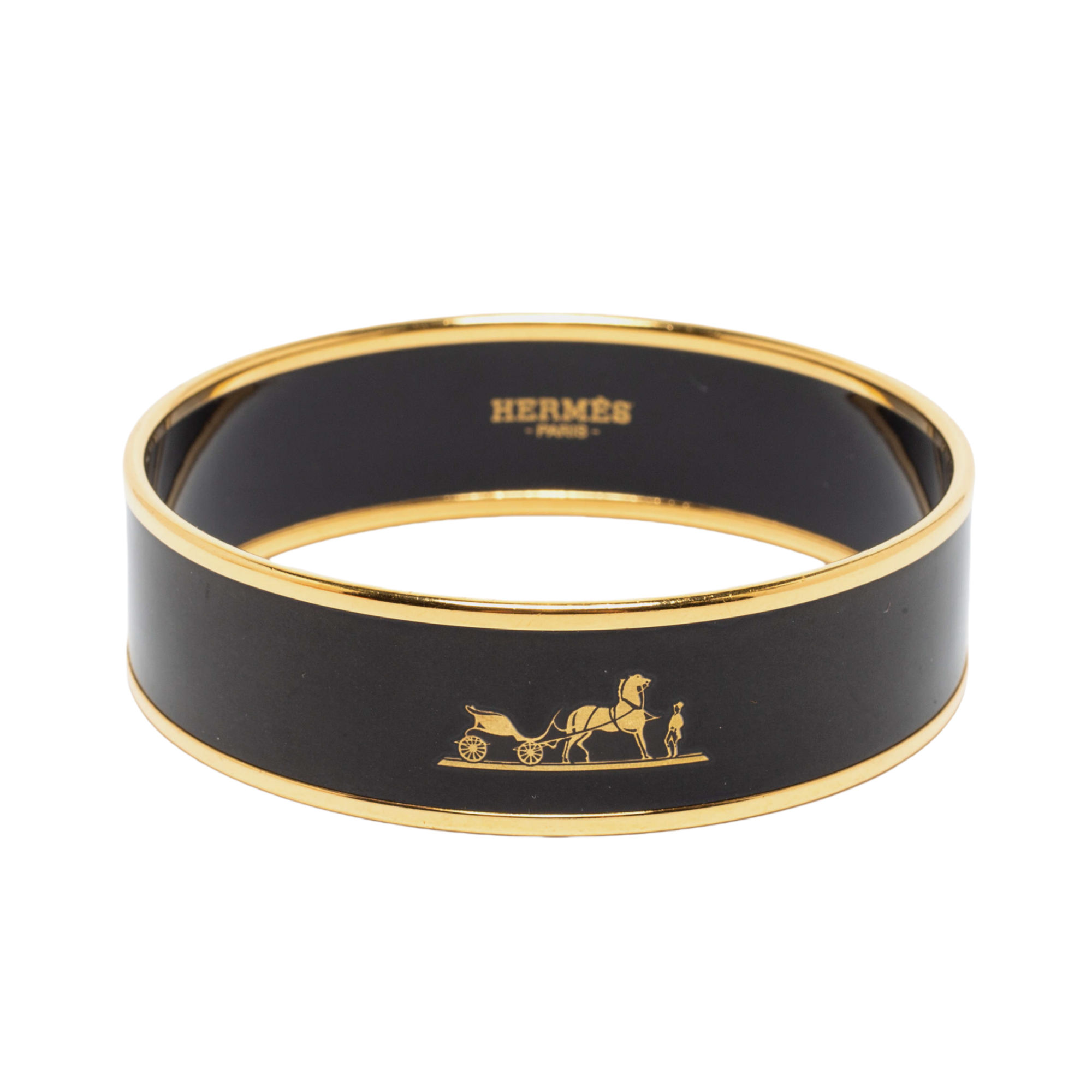 HMS050 20mm Caleche Black Enamel Gold Plated Wide Bangle Bracelet - ccjewelryacc