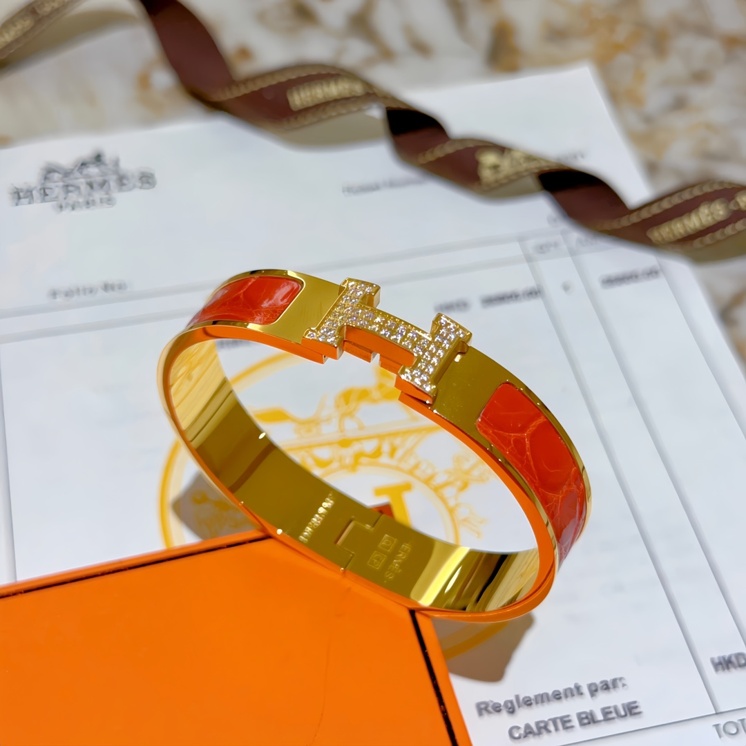 HMS054 12mm Metal crocodile leather crystal Clic H bracelet 17 - ccjewelryacc