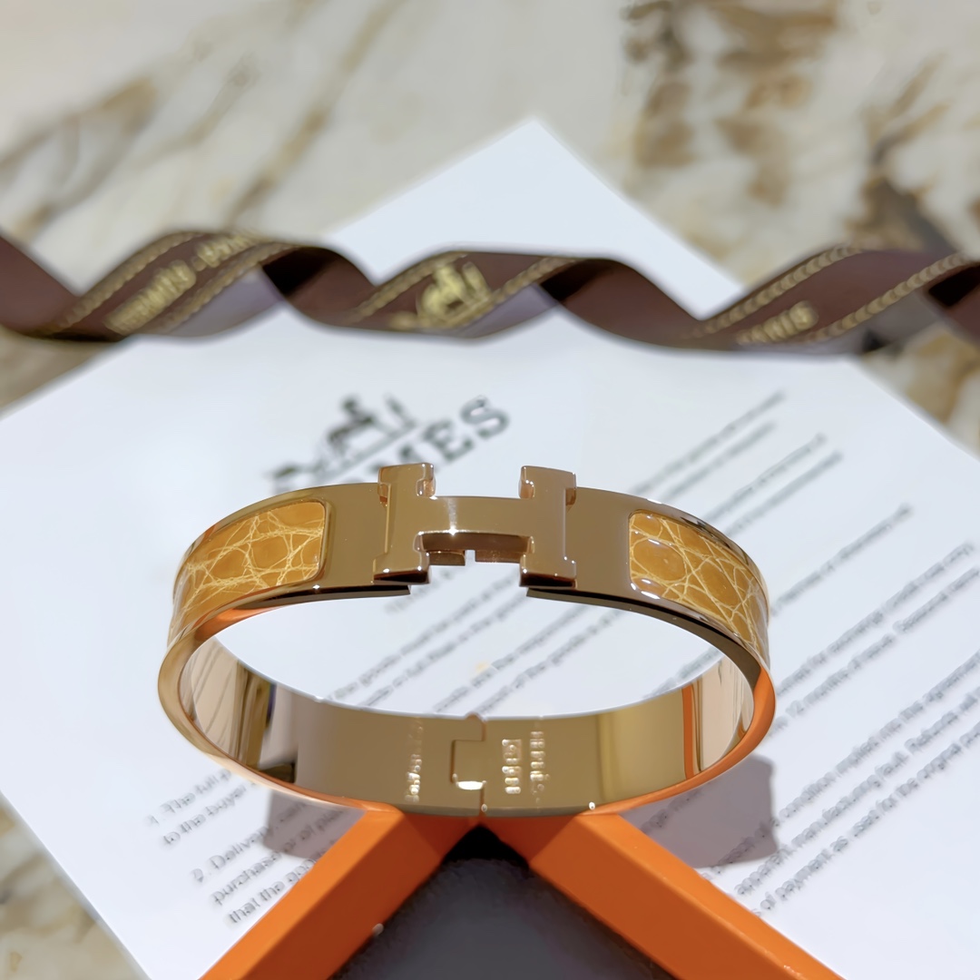 HMS053 12mm Metal crocodile leather Clic H bracelet 17 - ccjewelryacc