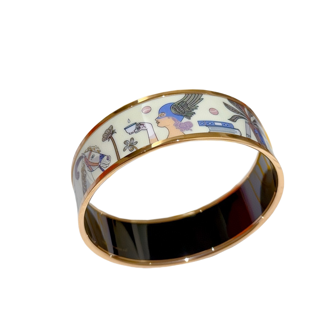 HMS051 20mm Vintage Hermes Cloisonne Enamel Golden Bangle bracelet Large - ccfashionjewelry