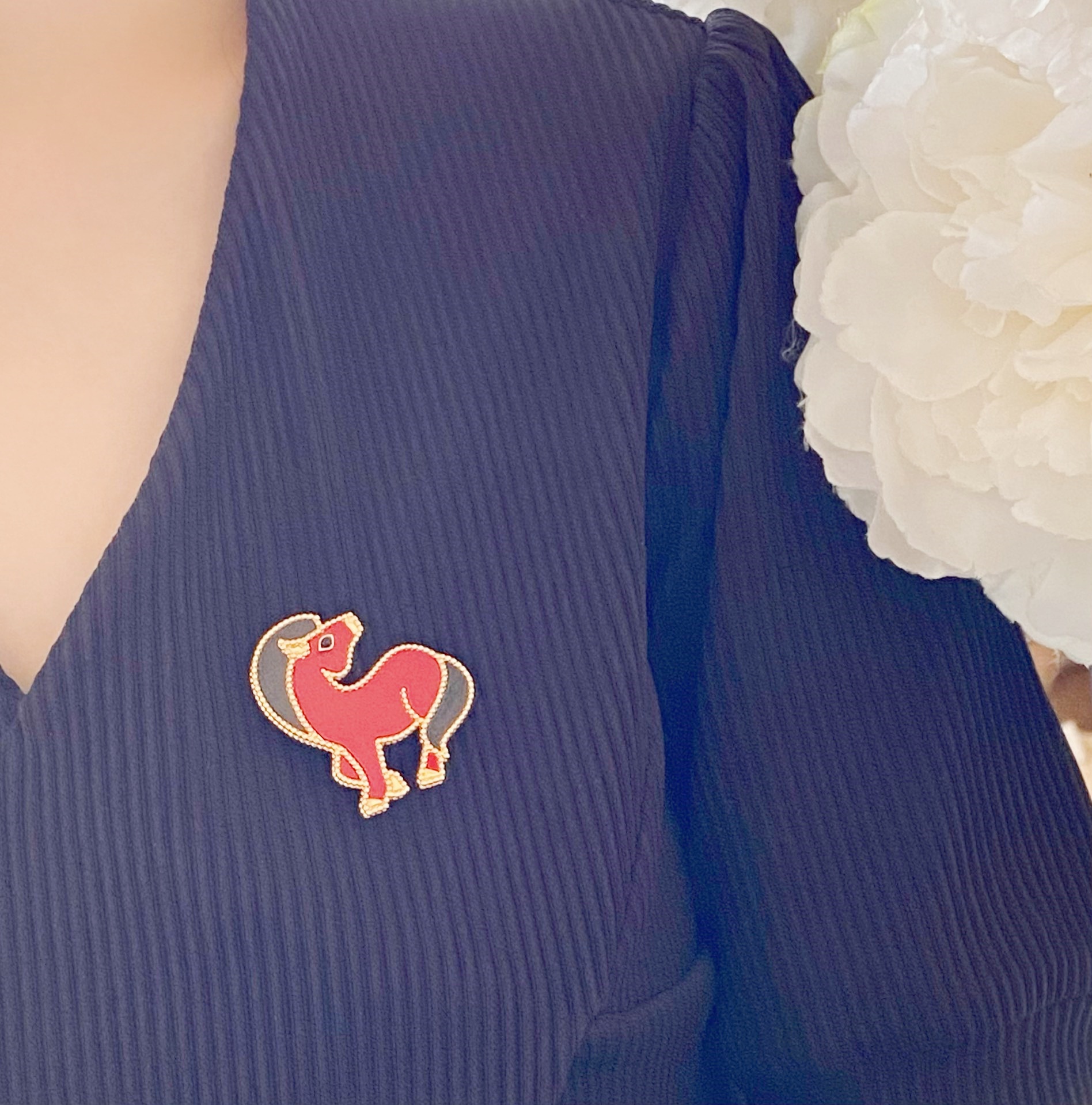 VCB005 Lucky Animals Horse brooch pin 18k gold - ccjewelryacc