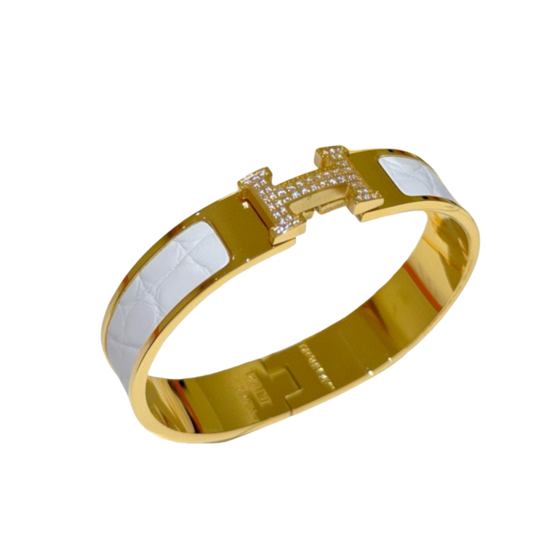 HMS054 12mm Metal crocodile leather crystal Clic H bracelet 17 - ccfashionjewelry