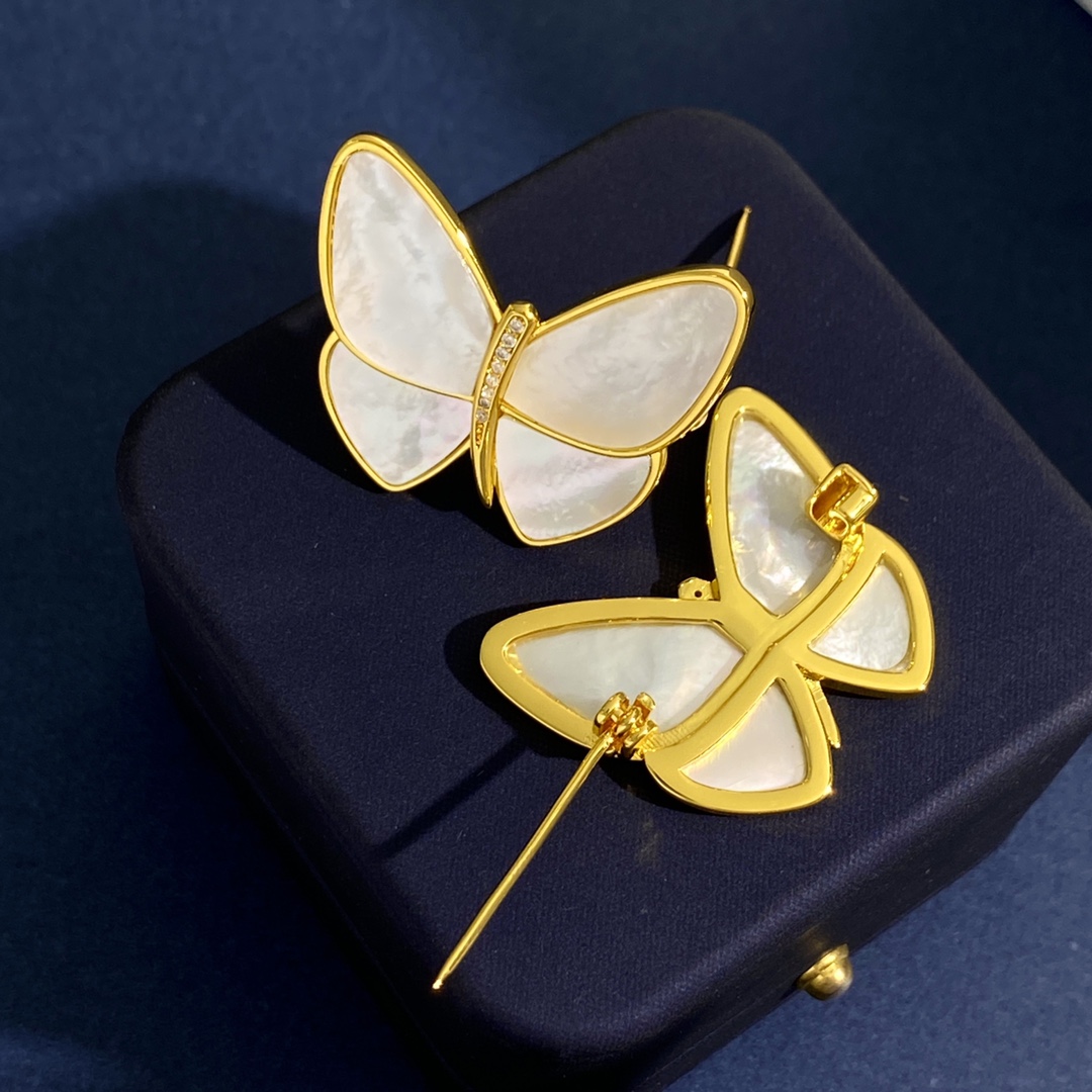 VCB015 18k gold Mother of pearl and diamond Butterfly brooch pin Small - ccjewelryacc