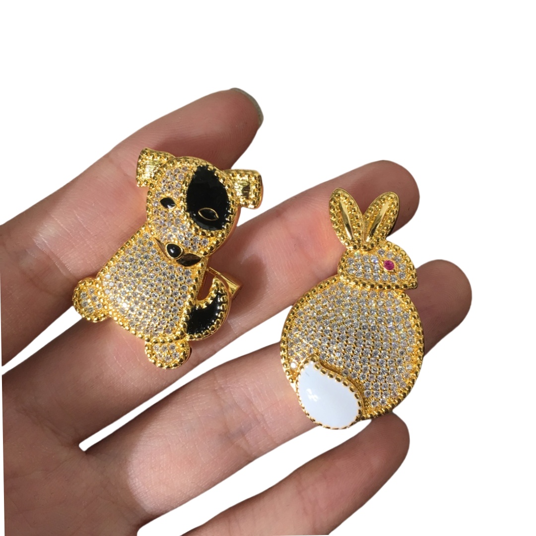 VCB012 Full crystal Lucky Animals Hedgehog/dog/cat/lion/Owl/rabbit brooch pin 18 gold - ccjewelryacc