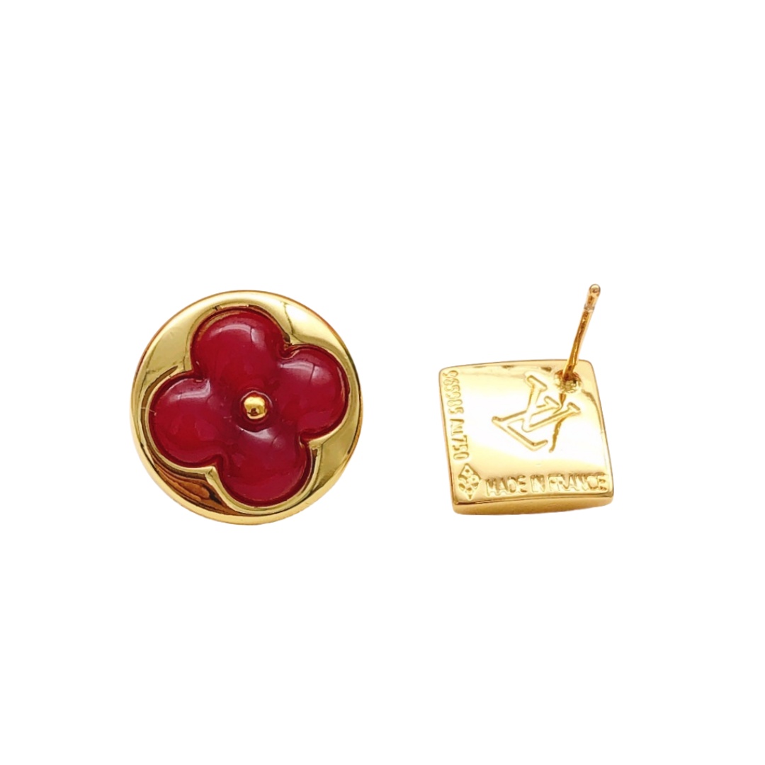 LVE019 Vuitton Red Blossom Star & Sun Stud Earrings - ccjewelryacc